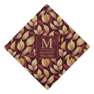 Toque De Diplômé Motif de feuilles d'automne pailletées or rouge bo