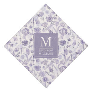 Toque De Diplômé Motif floral aquarelle lavande violet fleurs
