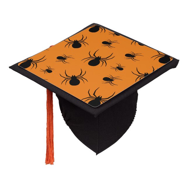 Toque De Diplômé Motif Halloween araignées Noir et Orange (Incliné)
