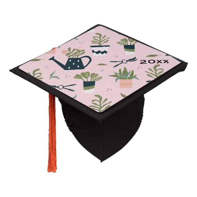 Toque De Diplômé Motif imprimé Whimsical Pink Gardening (Incliné)