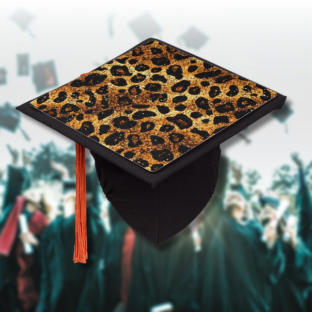 Toque De Diplômé Motif Léopard Marron Doré Pailleté Luxe (Créateur téléchargé)