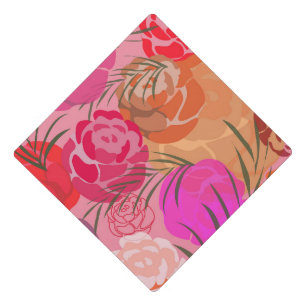 Toque De Diplômé Motif rose avec fleurs et plantes