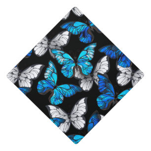 Toque De Diplômé Motif sans couture sombre avec papillons bleus Mor
