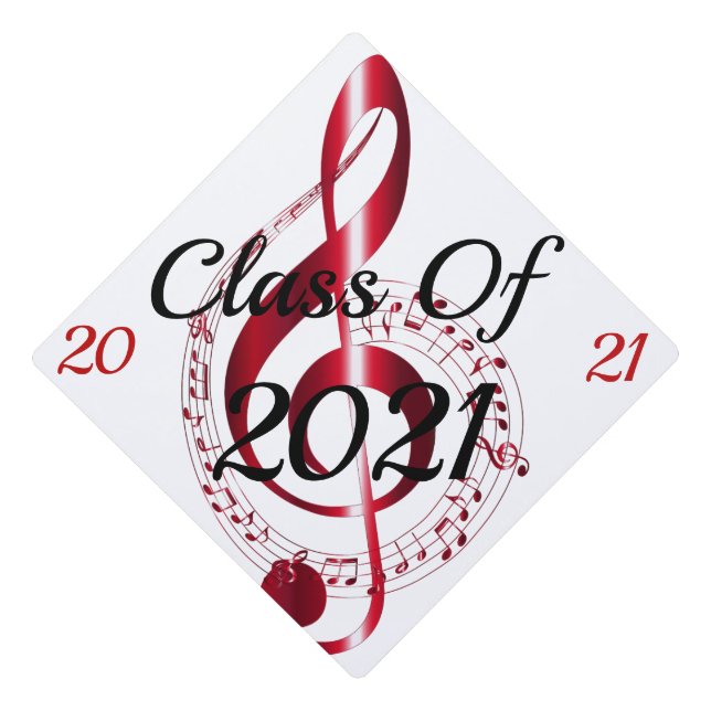 Toque De Diplômé Musical Notes and Symbols, Class of 2021 on a (Devant)