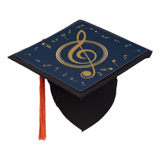 Toque De Diplômé Musique Notes majeures Gold Blue (Incliné)