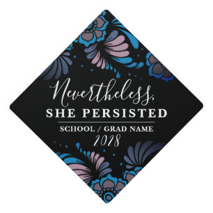 Toque De Diplômé Néanmoins, Elle Persistait Black Blue Girly Flower