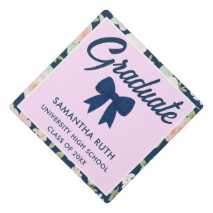 Toque De Diplômé Nœud Gingham Bleu Marine Fleur Sauvage Diplômé