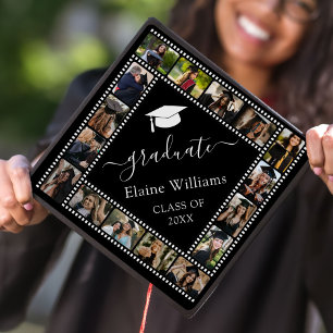 Toque De Diplômé Noir Blanc Personnalisé Élégant Moderne Script