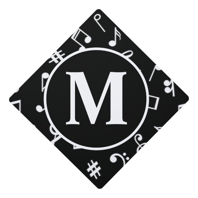 Toque De Diplômé Noir et blanc Monogram Music Note  (Devant)