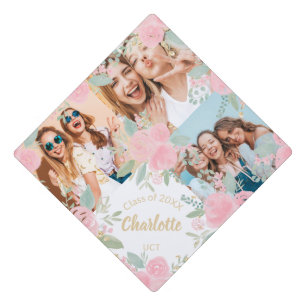 Toque De Diplômé Nom 3 photos bleu rose floral parties scintillant