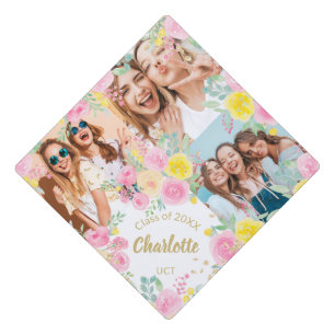 Toque De Diplômé Nom 3 photos jaune rose floral parties scintillant