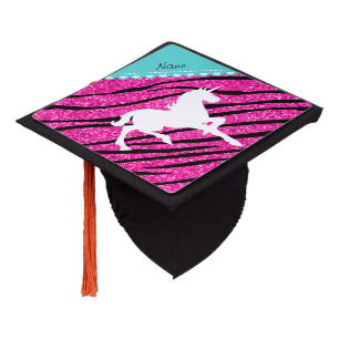 Toque De Diplômé Nom blanc licorne rose chaud parties scintillant z