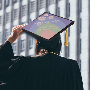Toque De Diplômé Nom de diplômé Rétro Groovy Promotion 2024