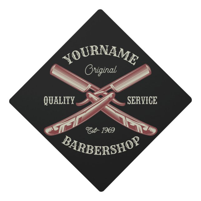 Toque De Diplômé NOM PERSONNALISÉ Barber Droit Razor Barbershop (Devant)