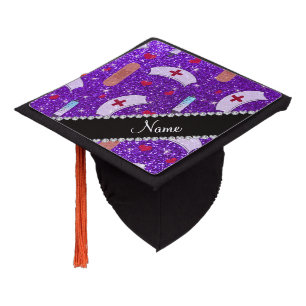 Toque De Diplômé Nom personnalisé indigo violet parties scintillant