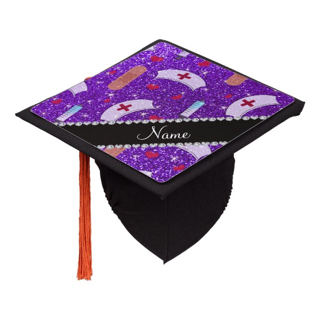 Toque De Diplômé Nom personnalisé indigo violet parties scintillant (Incliné)