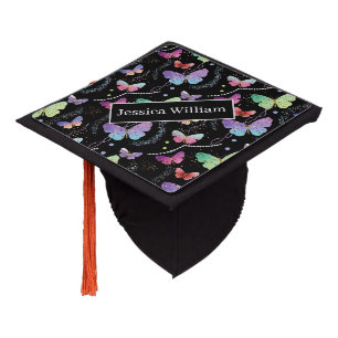 Toque De Diplômé Nom personnel Élégant Papillons violets brillants