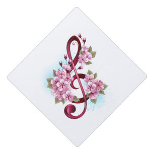 Toque De Diplômé Notes de clef musicale en treble avec des fleurs S