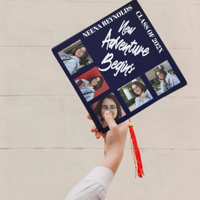 Toque De Diplômé Nouvelle Aventure Commence La Classe De 2025 Multi (New Adventure Begins Class Of 2024 Multi Photo Graduation Cap Topper)