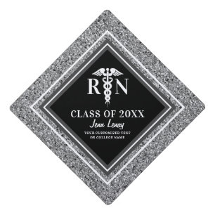 Toque De Diplômé Nurse RN Black Silver Parties scintillant personna