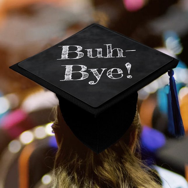 Toque De Diplômé Onyx Black Velvet | Funny Buh Bye Chalkboard (Créateur téléchargé)