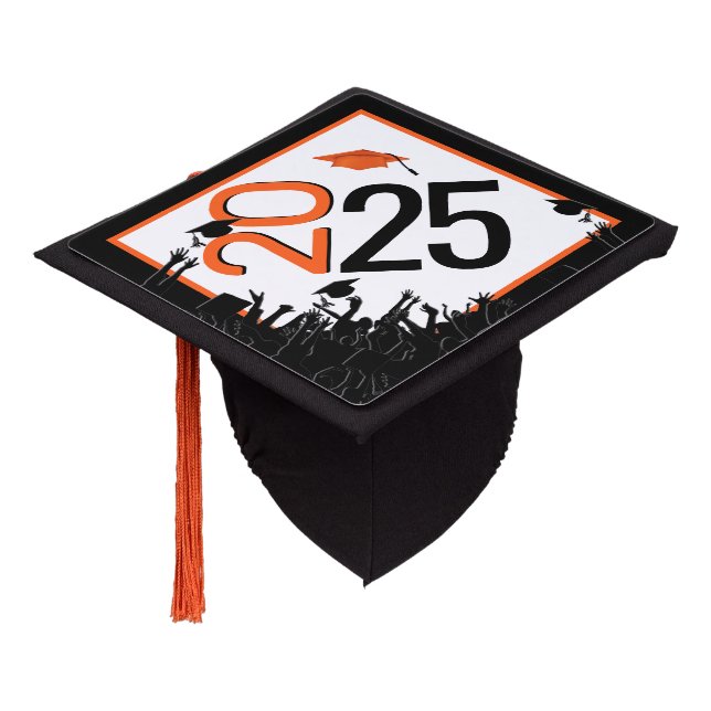 Toque De Diplômé Orange et noir 2025 Graduation (Incliné)