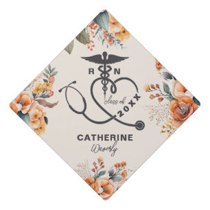 Toque De Diplômé Orange Floral Nursing School