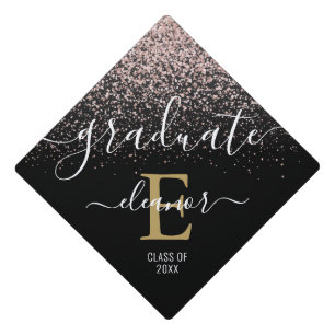 Toque De Diplômé Paillettes de strass rose Élégant monogramme doré