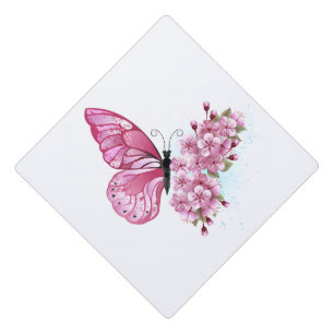 Toque De Diplômé Papillon à fleurs avec Sakura rose