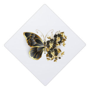 Toque De Diplômé Papillon à fleurs d'or avec orchidée noire