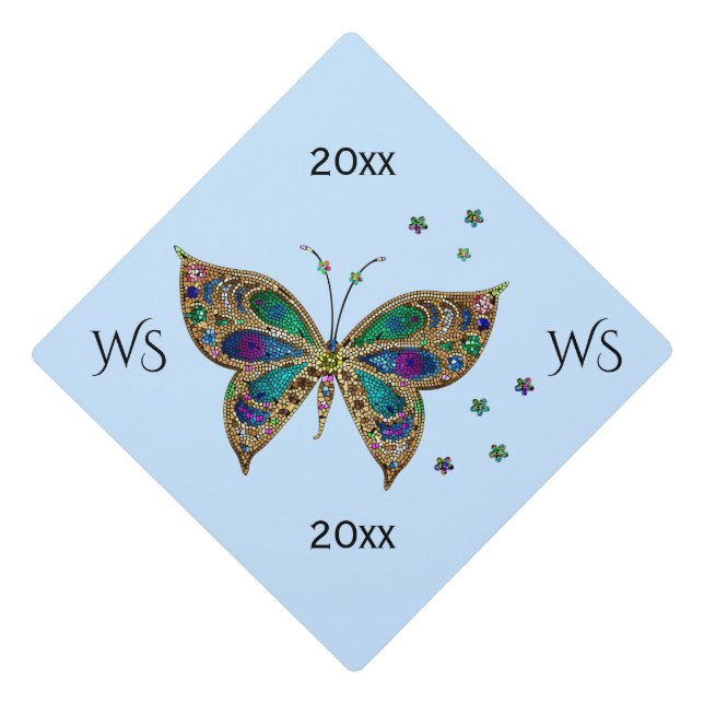 Toque De Diplômé Papillon de mosaïque bleu (Devant)