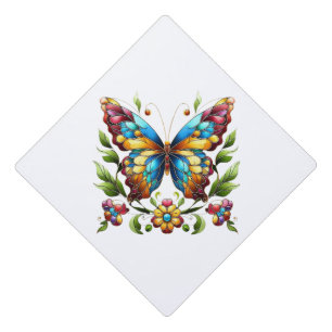 Toque De Diplômé Papillon en vitrail coloré avec fleurs