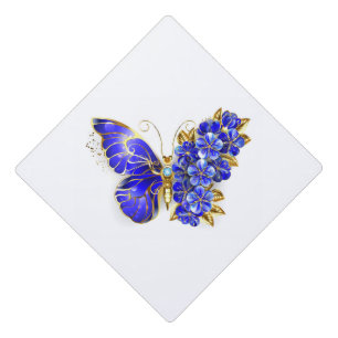 Toque De Diplômé Papillon saphir à fleurs