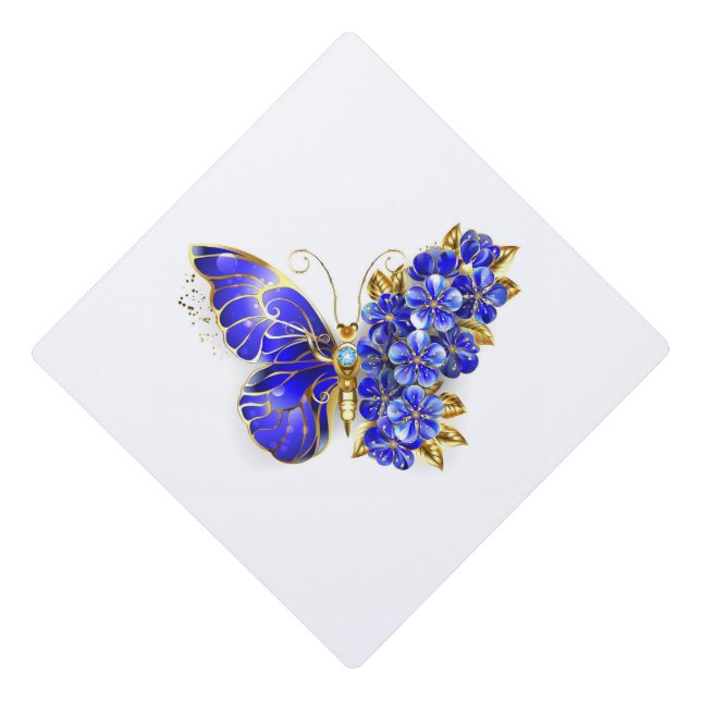 Toque De Diplômé Papillon saphir à fleurs (Devant)