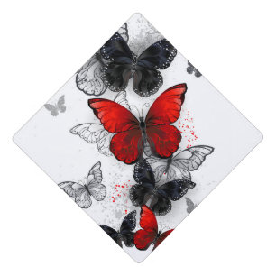 Toque De Diplômé Papillons noirs et rouges volants