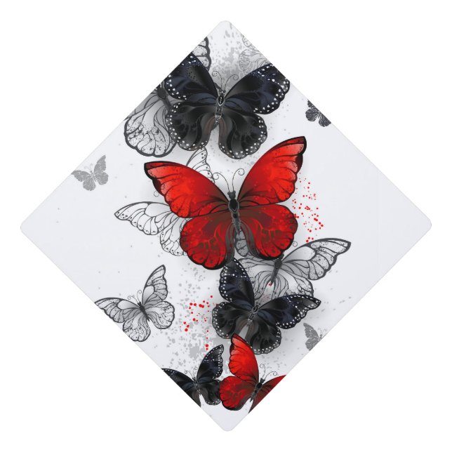 Toque De Diplômé Papillons noirs et rouges volants (Devant)