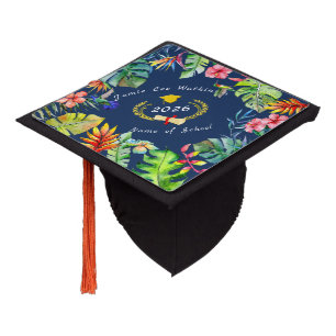 Toque De Diplômé Paradis Tropical-1 & couronne dorée, Nom et École