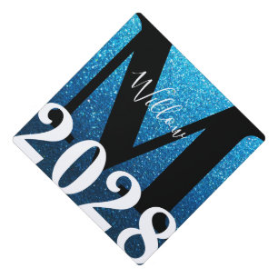 Toque De Diplômé Parties scintillant bleue Ombre Monogramme Nom Gra