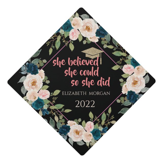 Toque De Diplômé Parties scintillant Casquette diplômé, Rose bleu (Devant)