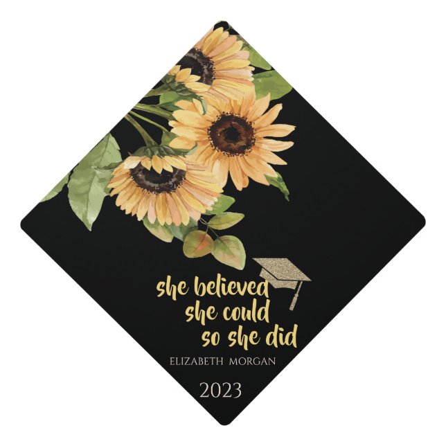 Toque De Diplômé Parties scintillant de tournesol aquarelle Casquet (Devant)