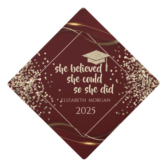 Toque De Diplômé Parties scintillant d'or Casquette diplômé, Confet (Devant)