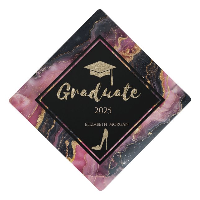 Toque De Diplômé Parties scintillant d'or hauts talons, marbre bord (Devant)