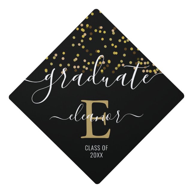 Toque De Diplômé Parties scintillant d'or moderne Confetti Nom du m (Devant)
