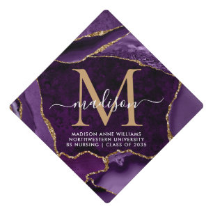 Toque De Diplômé Parties scintillant d'or violet Monogramme Marbre 