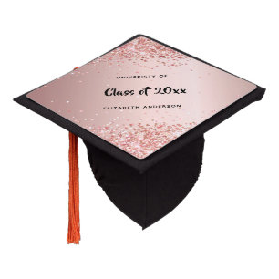 Toque De Diplômé parties scintillant en or blush rose nom école