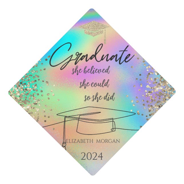Toque De Diplômé Parties scintillant Grand Casquette, Confetti Rain (Devant)
