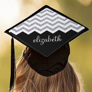 Toque De Diplômé Parties scintillant noire et argent Imprimer Chevr