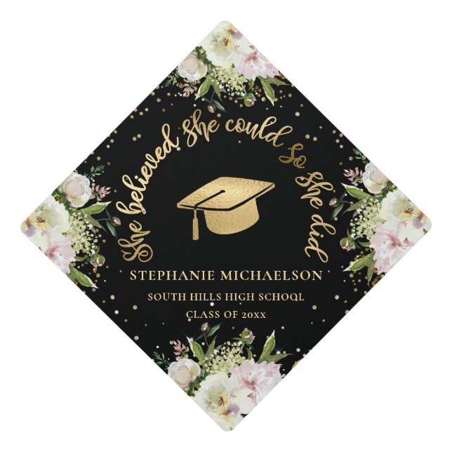 Toque De Diplômé Parties scintillant Or Noir Elle Croyait Qu'Elle P (Devant)