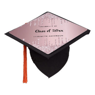 Toque De Diplômé Parties scintillant rose vif gouttes nom école