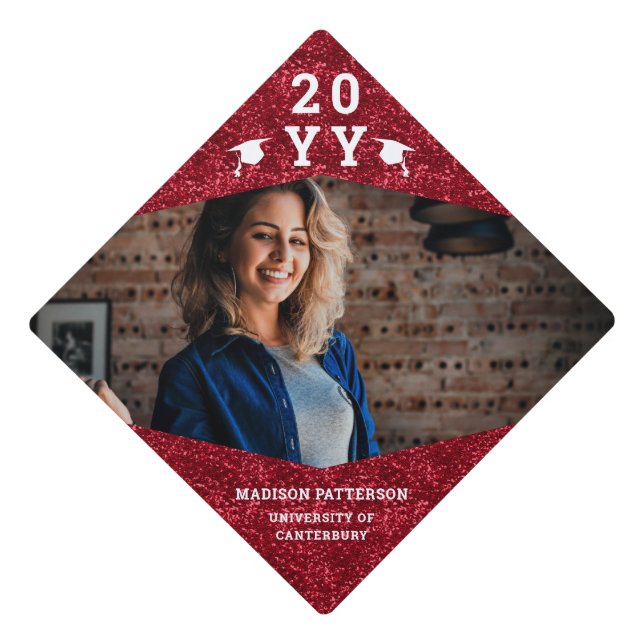 Toque De Diplômé Parties scintillant rouge moderne simple Année de  (Devant)